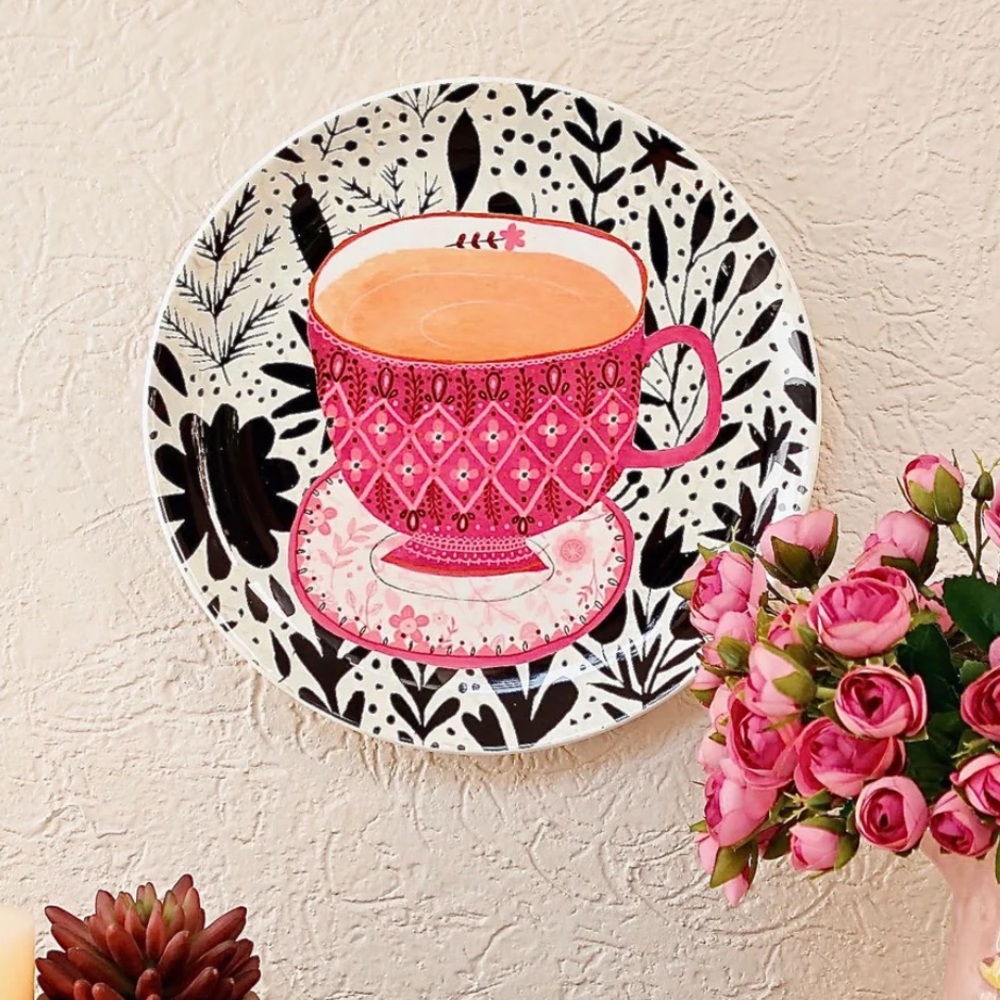 Mora Taara Pink Cup Ceramic WALL PLATE, 7.5”